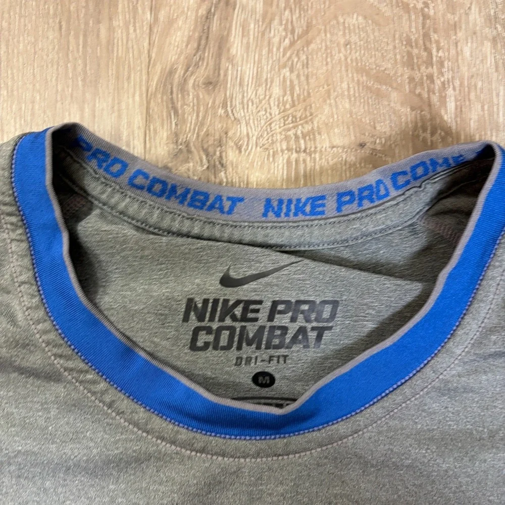 Nike Pro Combat Mens Batting Shirt Medium 3/4 Sleeve Active Gray Blue